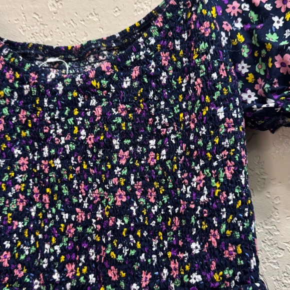 NWOT iRACHEU Navy Floral Boho Midi Dress Smocked High Waist Size L - Picture 5 of 6